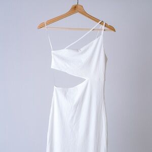 Divided H&M white cut out midi one shoulder dress